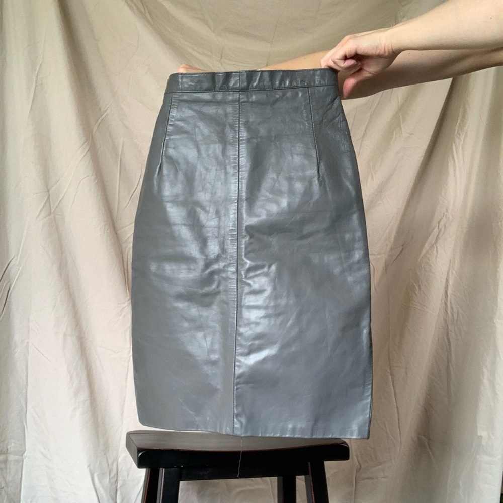 Vintage Grey Leather Pencil Skirt